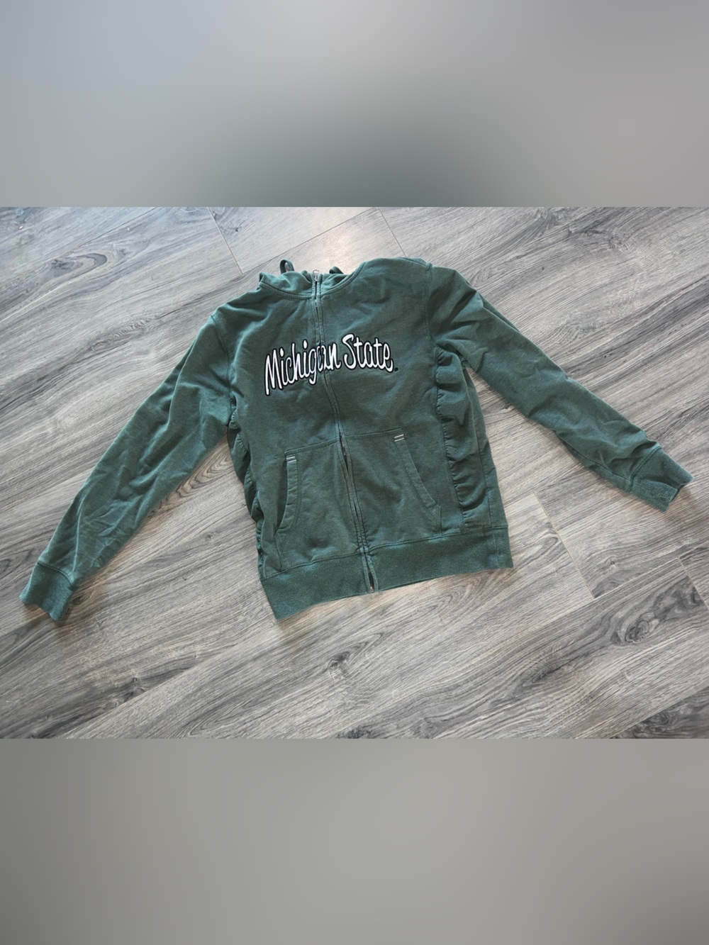 & Other Stories Green Zip-Up Hoodie with Michigan State Script